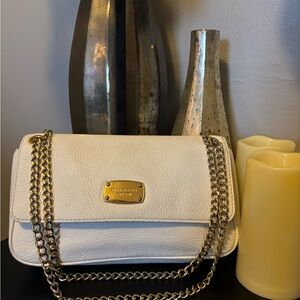 Michael Kors Cream Leather Shoulder Bag with Gold Chain
